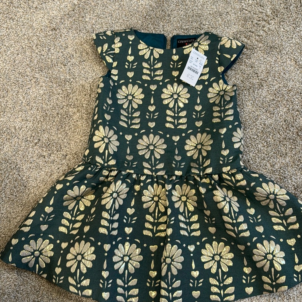 Crewcuts green and gold dress 3t NWT